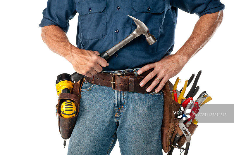 带工具腰带的修理工图片素材