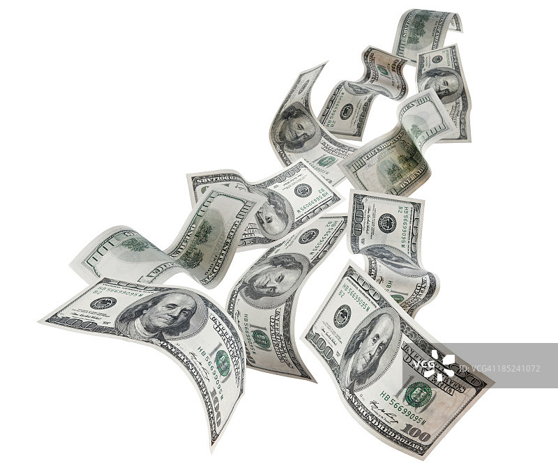 掉落的100美元纸币图片素材