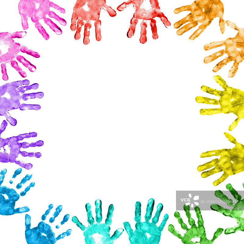 彩色儿童手印边框图片素材