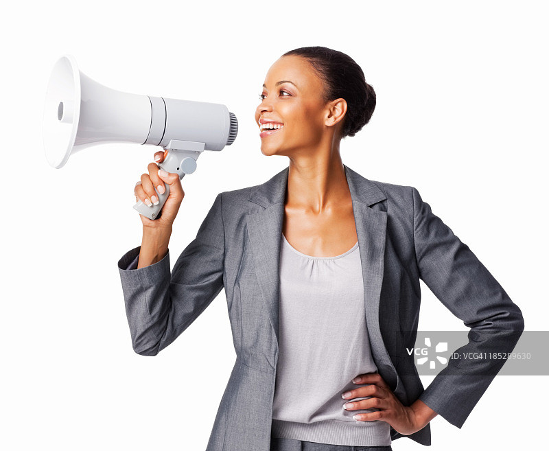 使用扩音器的女商人图片素材
