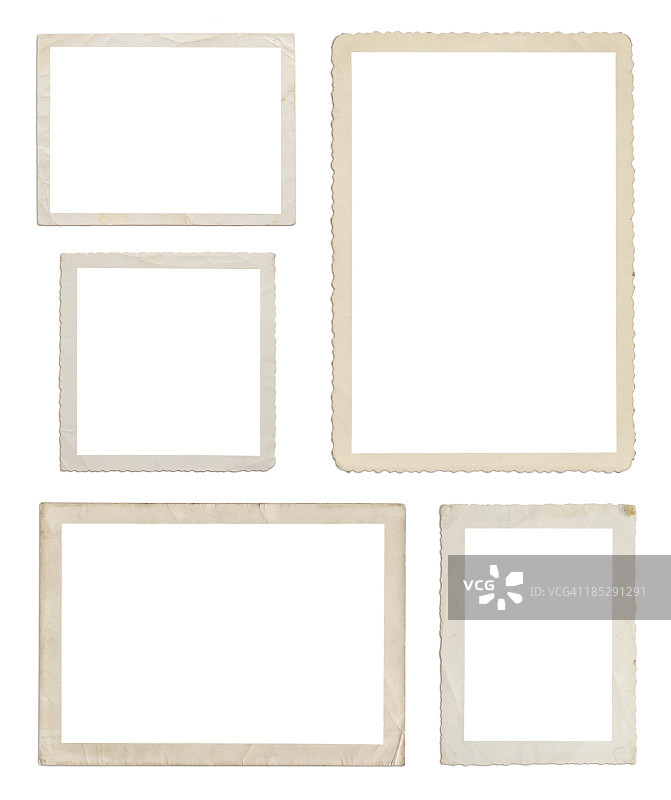 白色背景中不同的木质相框合集图片素材