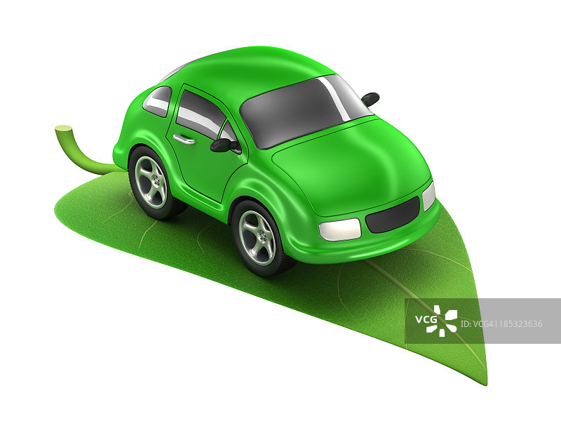 树叶上的绿色汽车图片素材