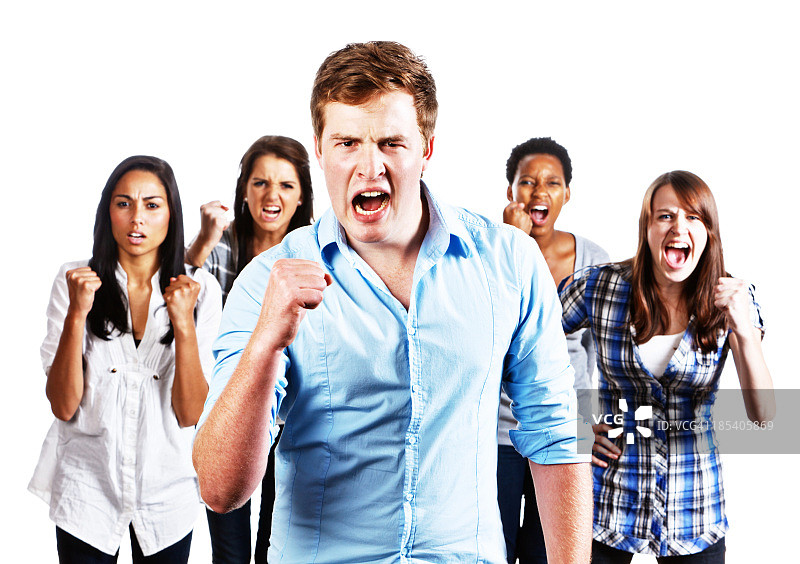 五个年轻人握紧拳头欢呼图片素材