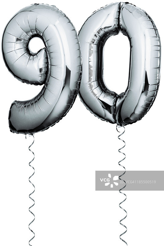 数字90形状的银色气球图片素材