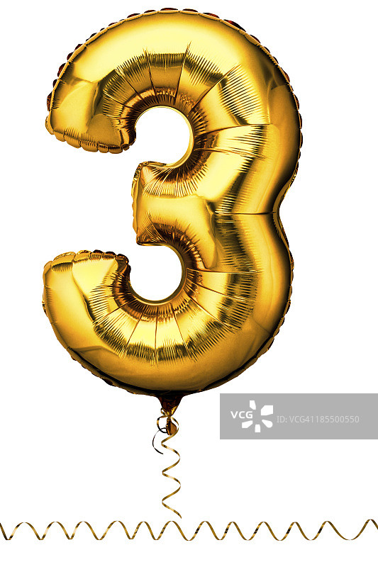 数字三形状的金色气球图片素材