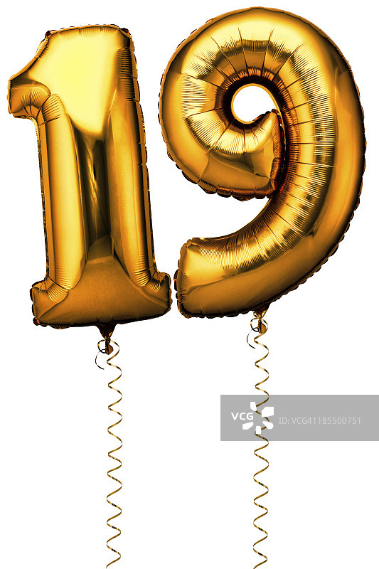 数字19形状的金色气球图片素材