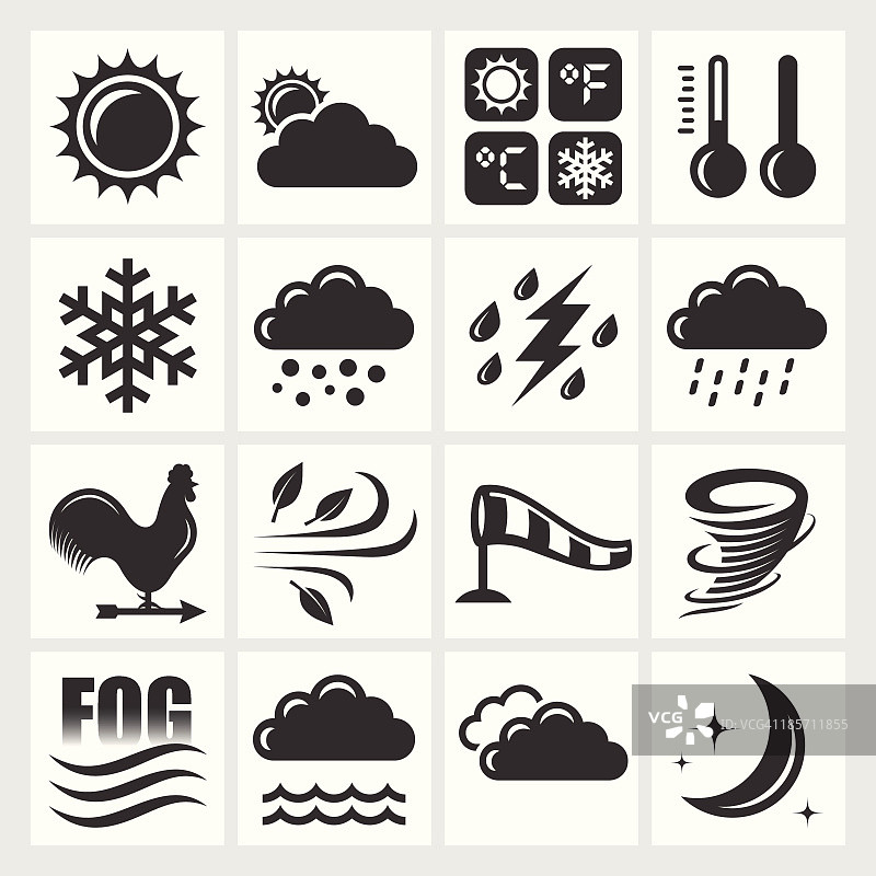 黑白天气预报免版税矢量图标集图片素材