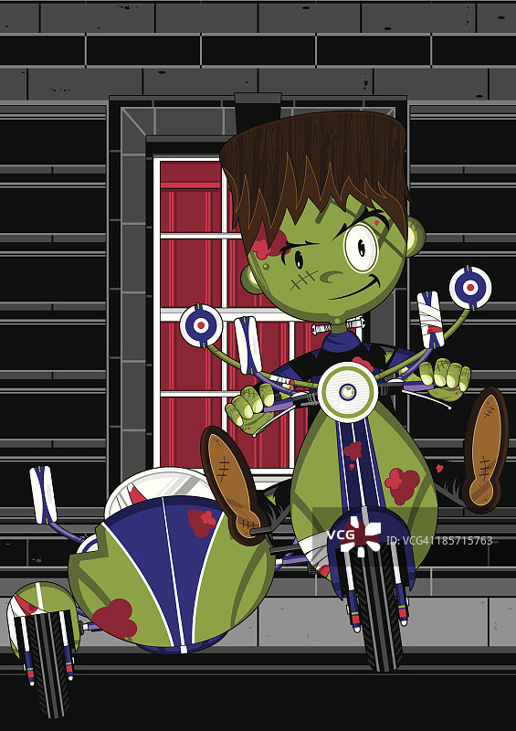 弗兰肯斯坦的怪物骑滑板车图片素材