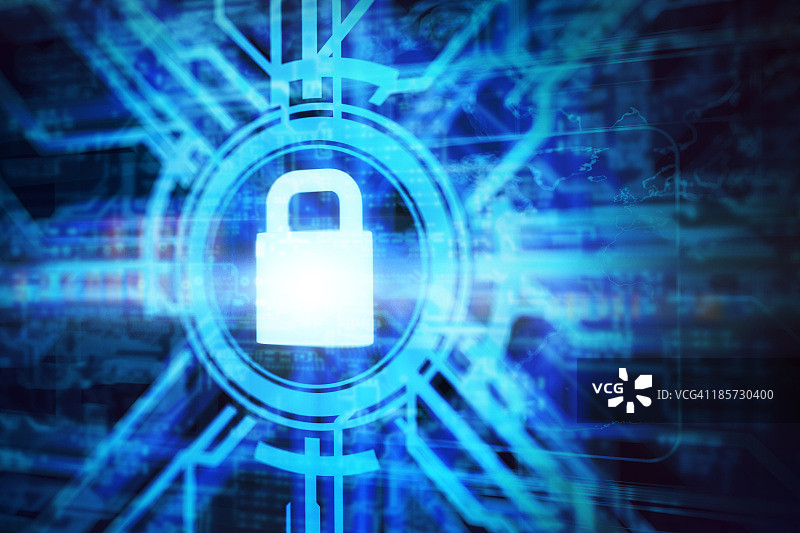 带有计算机网络的虚拟挂锁符号图片素材