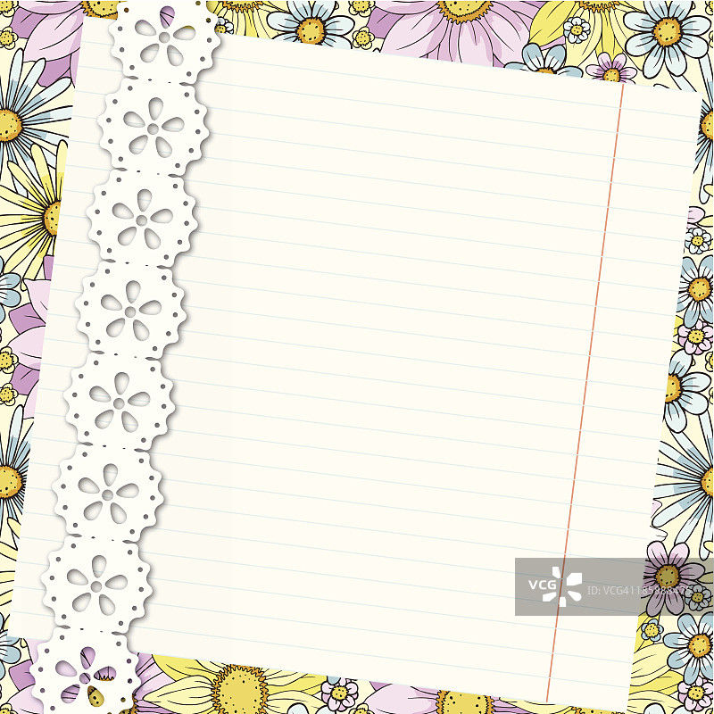 花卉图案上的横格纸图片素材