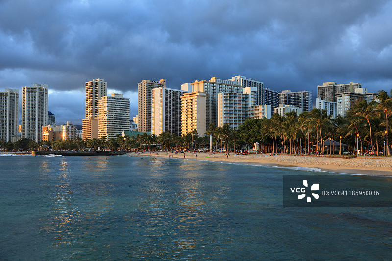 夏威夷瓦胡岛檀香山威基基海滩图片素材