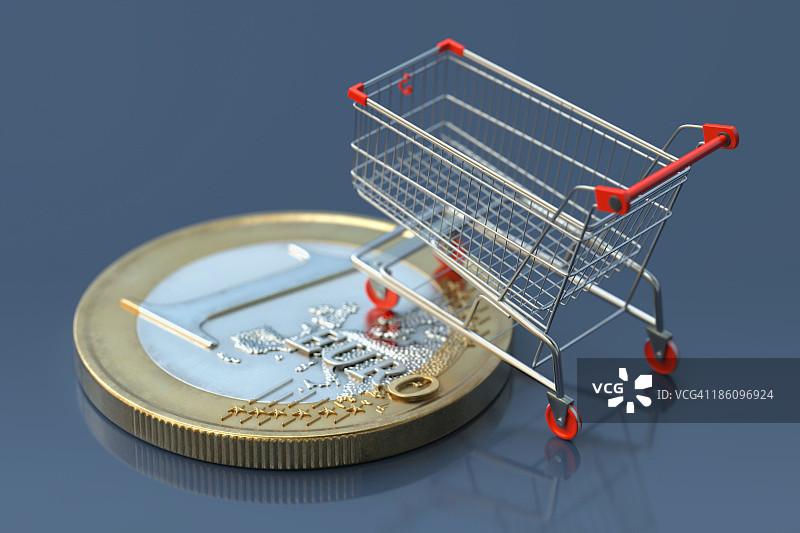 带有购物车的欧元硬币图片素材