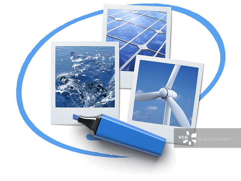 蓝色荧光笔和清洁能源照片图片素材