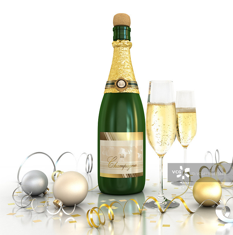 庆祝（香槟 - 白色背景）图片素材