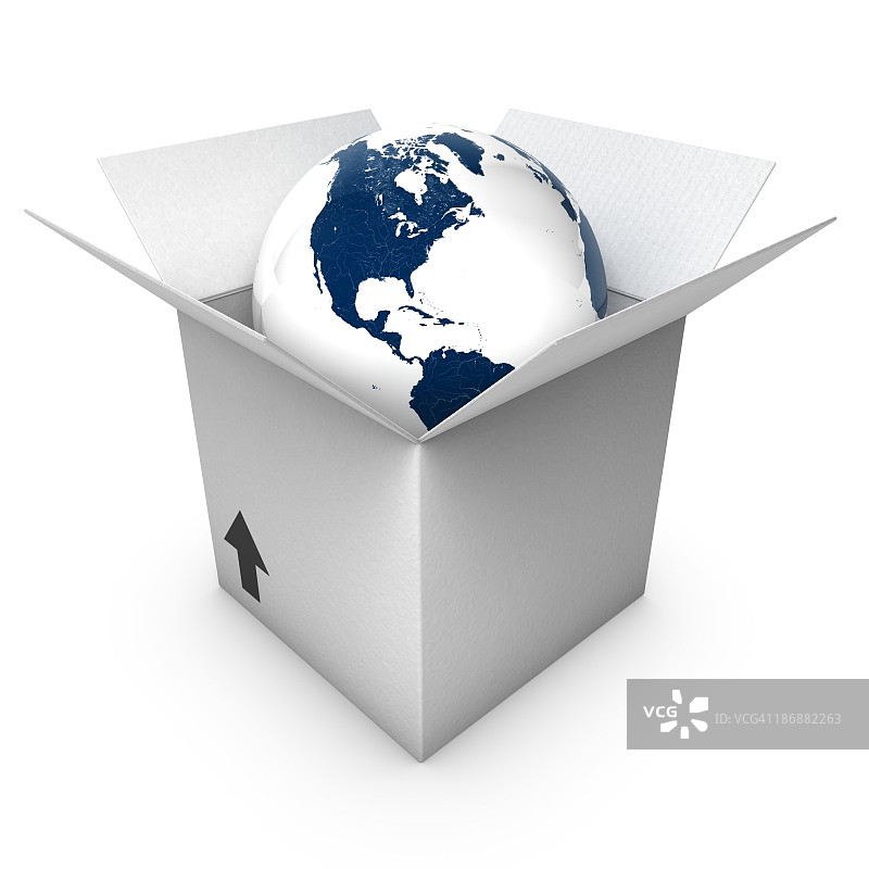 盒子里的蓝色地球仪图片素材