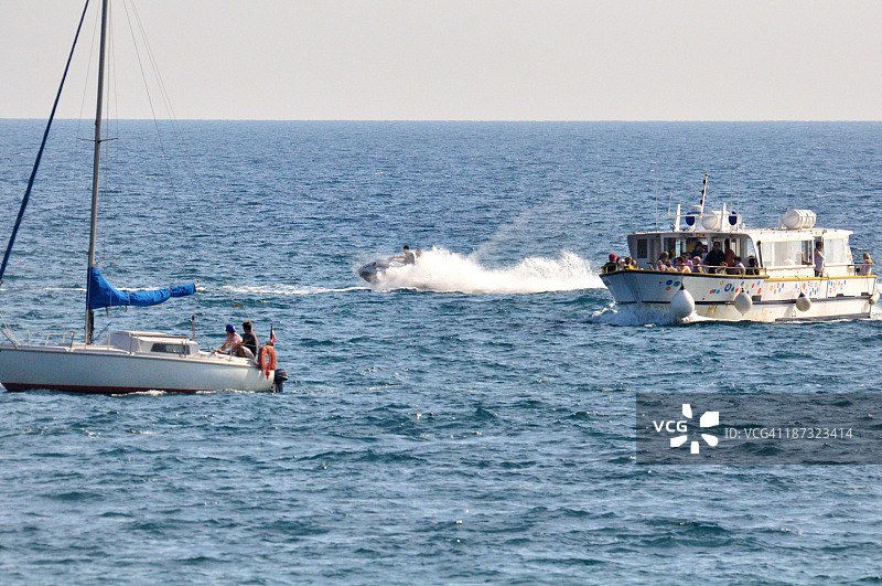 赛特、船和喷气滑雪图片素材