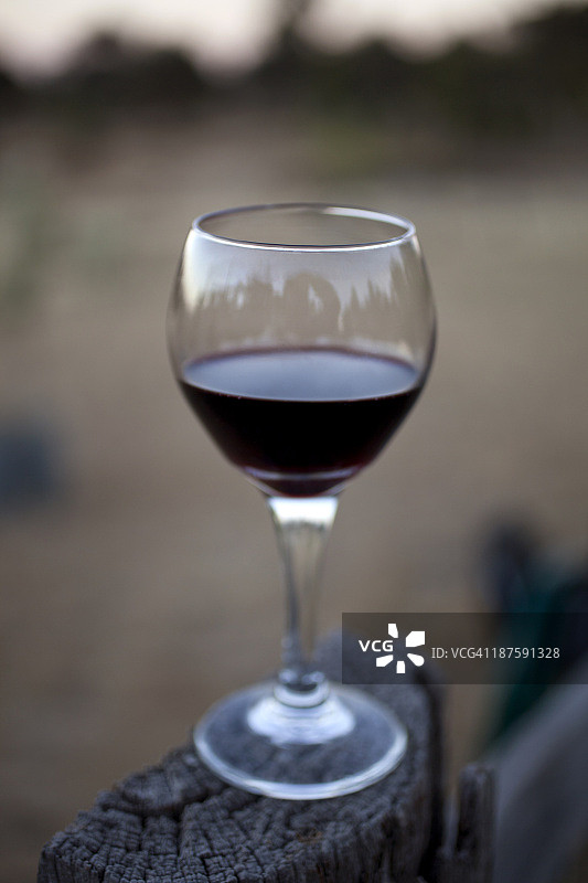 澳大利亚木头上的红酒杯图片素材