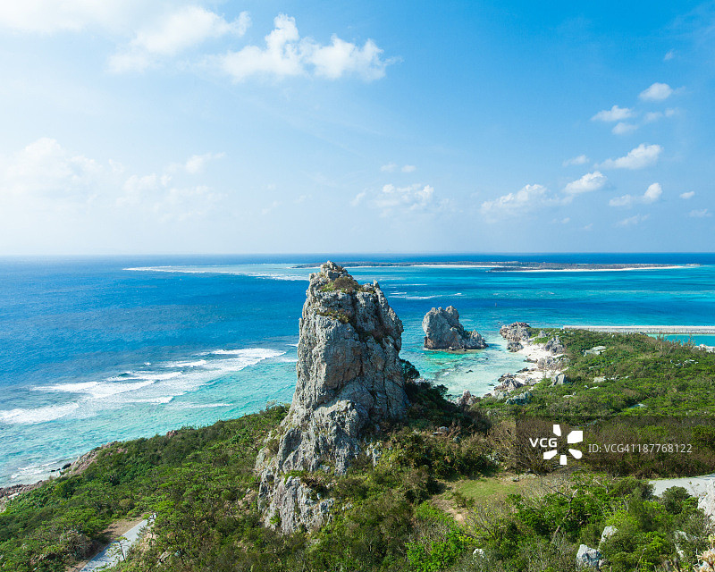 珊瑚岛和热带水域俯瞰图，日本图片素材