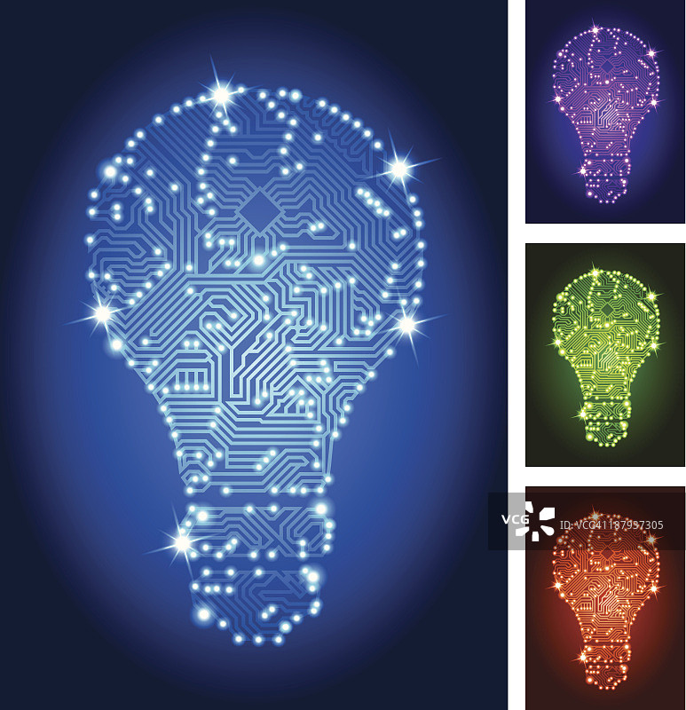 灯泡电路板颜色套装图片素材