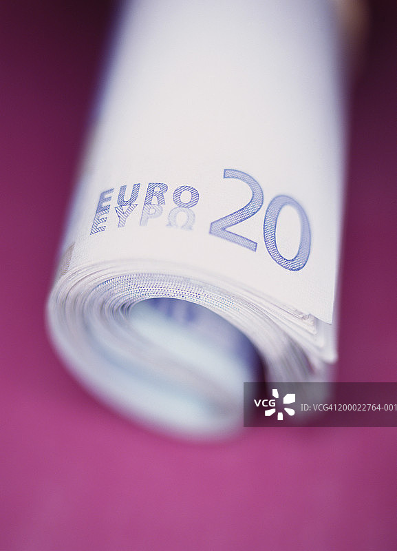 欧元纸币卷特写图片素材