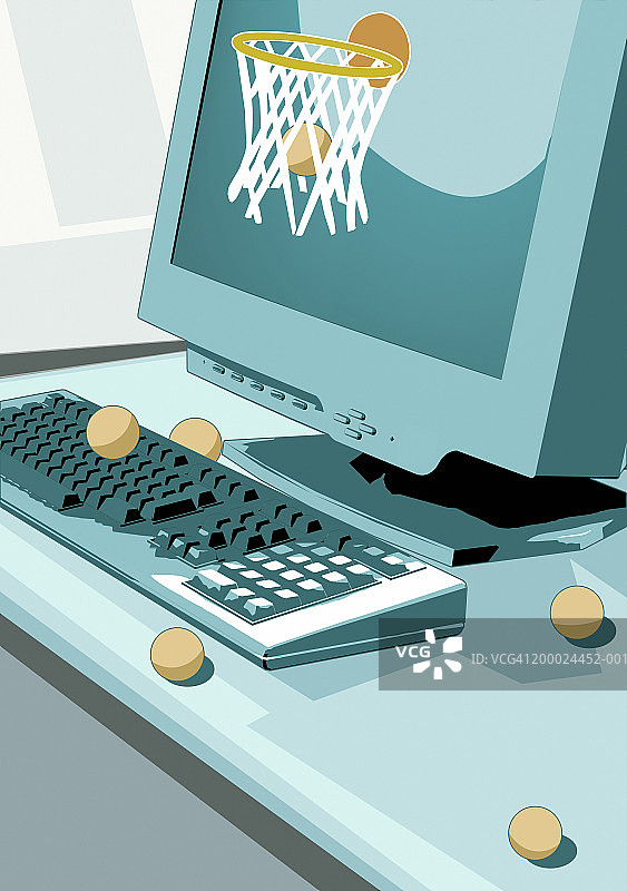 粘在电脑显示器上的迷你篮球框图片素材