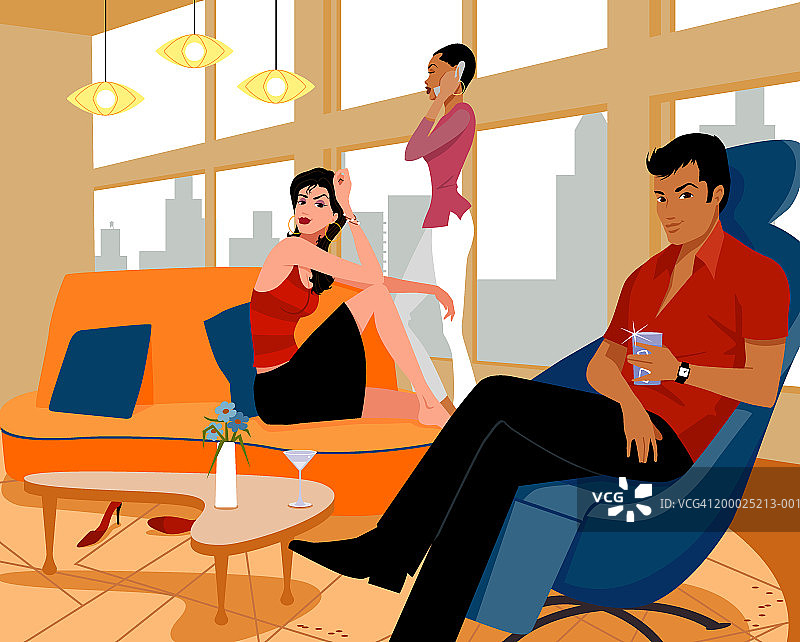 年轻男女在城市公寓里休闲图片素材