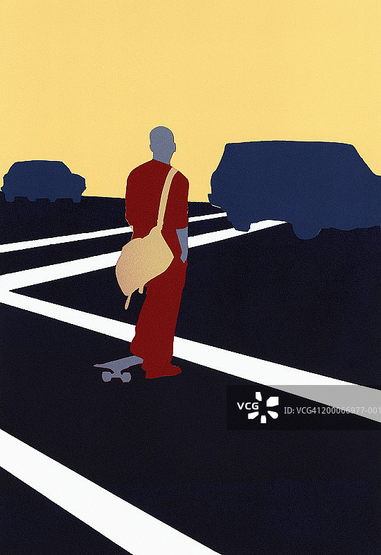 玩滑板的年轻男人观看交通图片素材