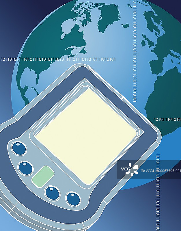 手持电脑和地球仪图片素材