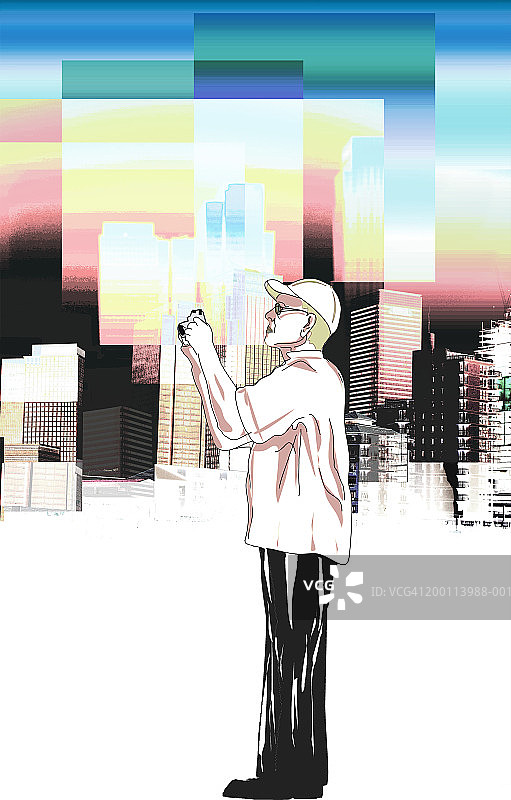 男人在户外拍摄照片（侧面）图片素材