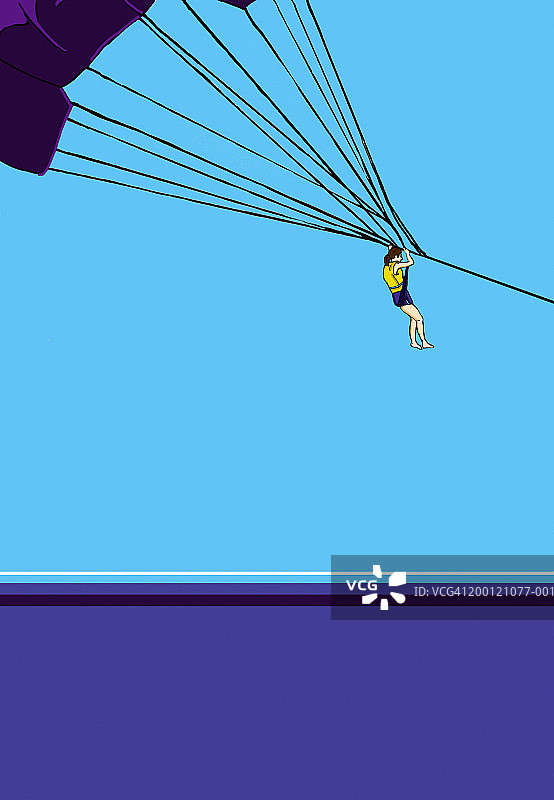 女人在海上玩滑翔伞图片素材