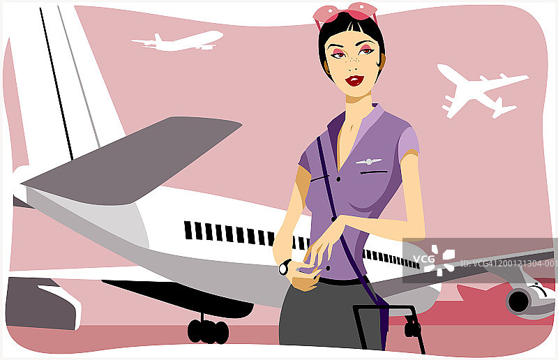 空乘人员站在飞机外图片素材