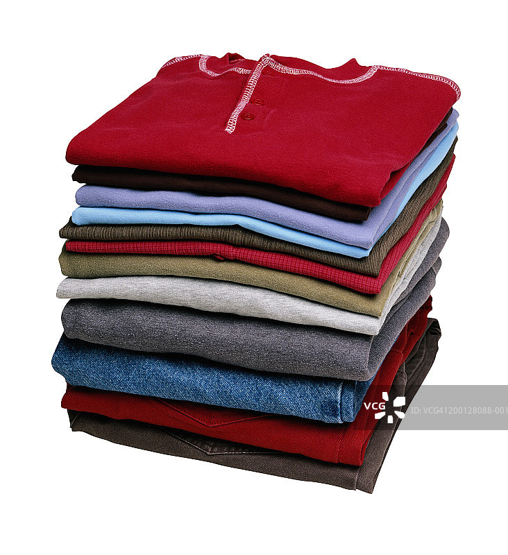 整齐叠放的衣物堆图片素材