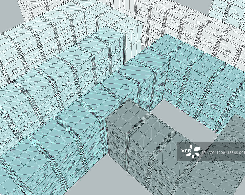 成排的文件柜高角度视图图片素材