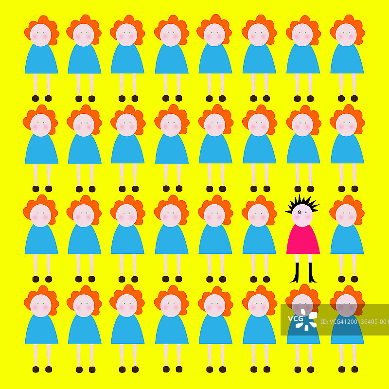 一群穿着朴素的人中的一个“朋克”形象图片素材