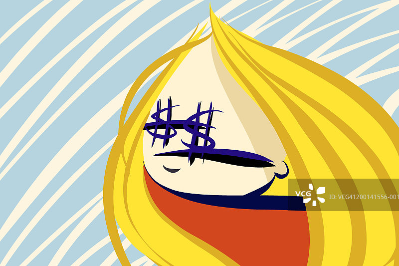 眼里只有钱的年轻女子，特写图片素材