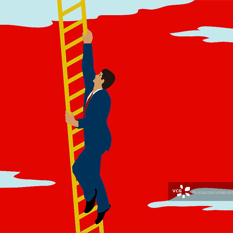 商人爬梯进入天空图片素材
