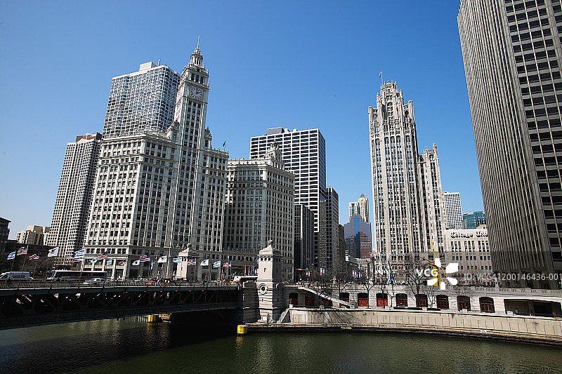 美国伊利诺伊州芝加哥河畔城市风光（2004年5月）图片素材