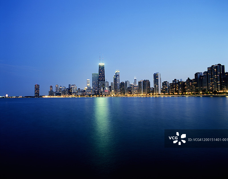 美国伊利诺伊州：芝加哥天际线黄昏图片素材