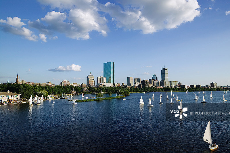 美国马萨诸塞州波士顿，后湾和查尔斯河的夏日风光图片素材