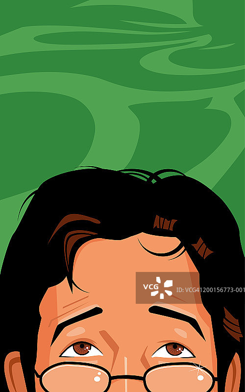 戴眼镜向上看的人像特写图片素材