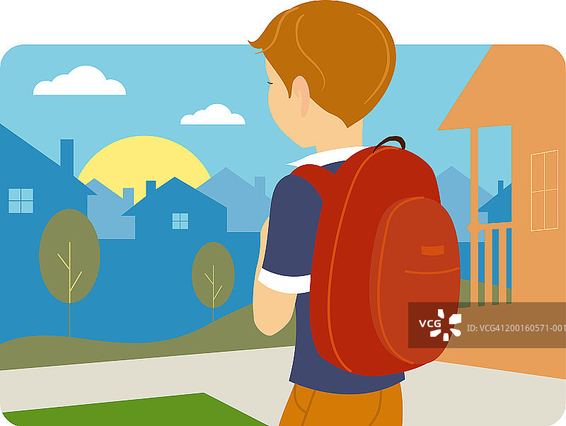 背着背包的男孩（后视图）图片素材