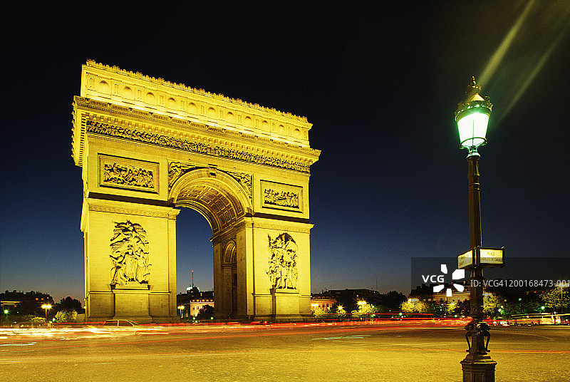 法国巴黎夜景凯旋门图片素材