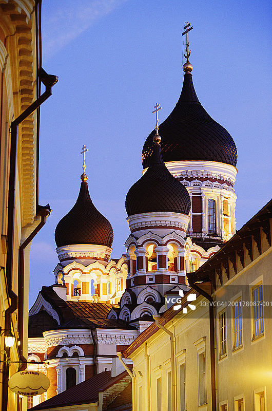 爱沙尼亚塔林亚历山大·涅夫斯基主教座堂黄昏景色图片素材
