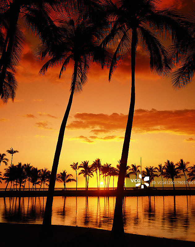 美国夏威夷怀科洛瓦阿奈霍奥马鲁海湾日落图片素材