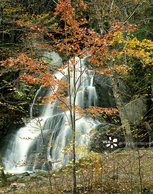 美国佛蒙特州格兰维尔，莫斯格林瀑布秋景图片素材