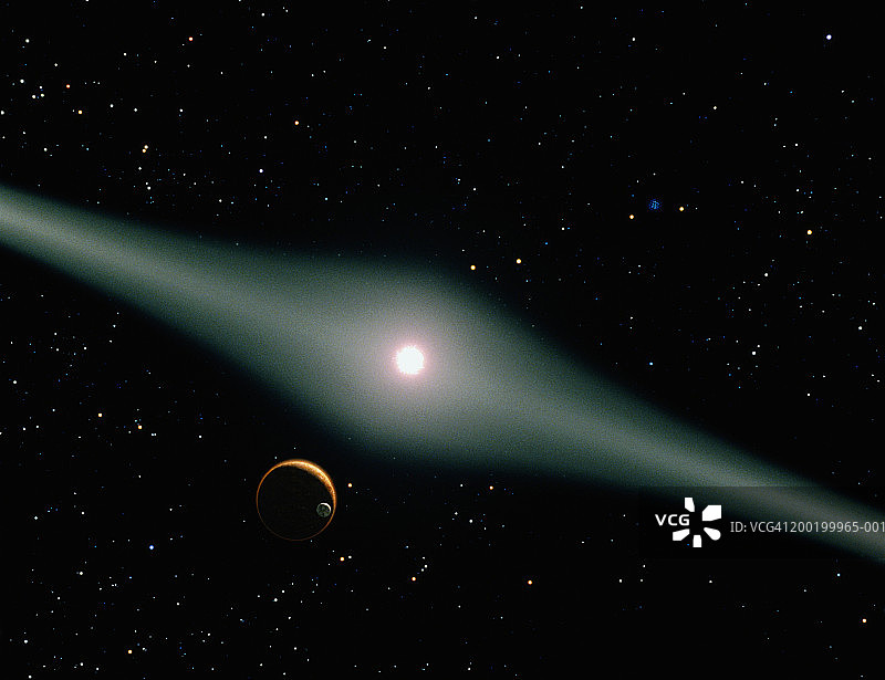 行星和卫星环绕红矮星（数字合成图）图片素材