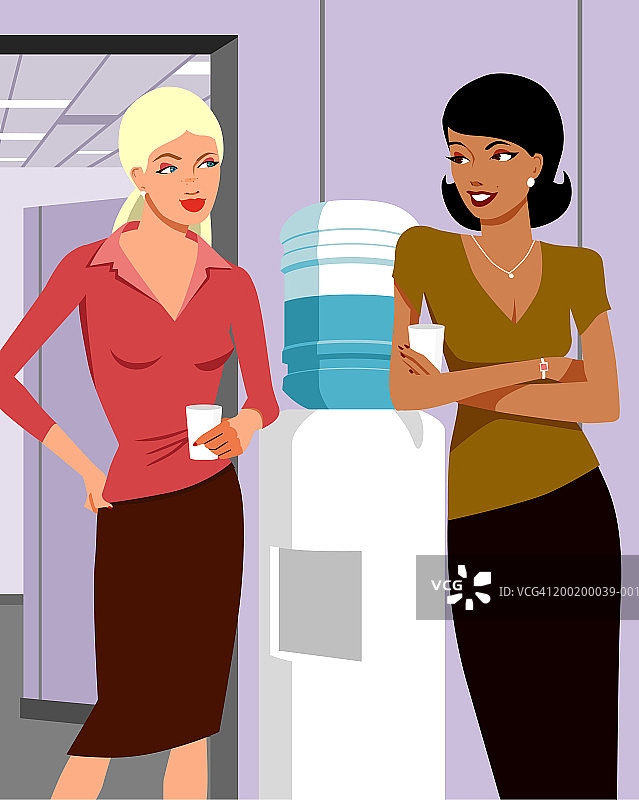 两位女商人在饮水机旁交谈图片素材