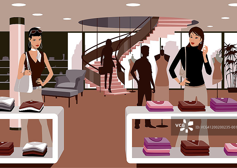 在零售店看衣服的女人图片素材