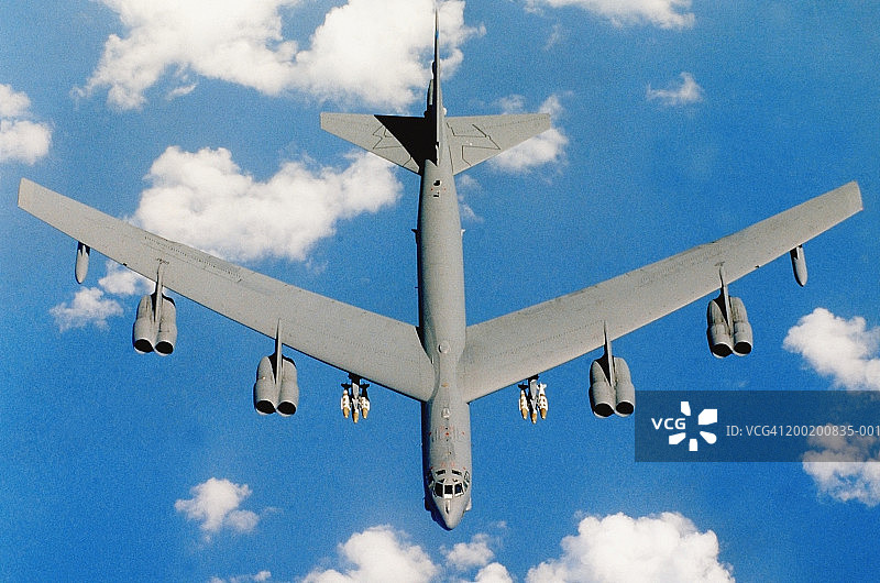 波音B52H同温层堡垒轰炸机飞行中图片素材