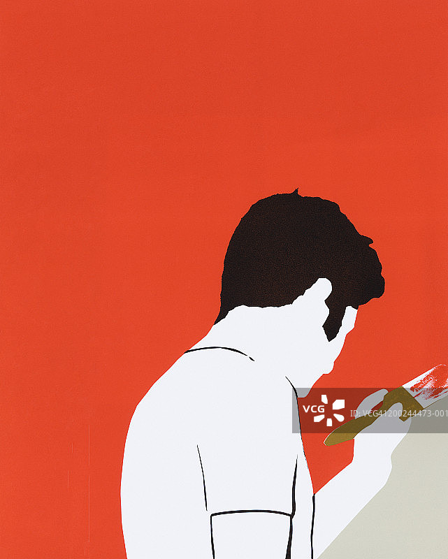 年轻男子绘画，后视图图片素材